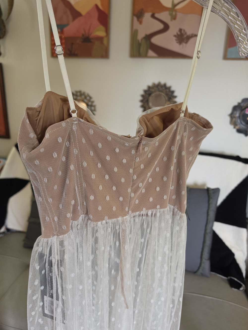 NWT White Fox Totally Bangin Mesh Maxi Dress White Polka Dot Bustier Sm - Picture 7 of 7